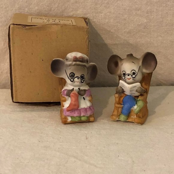 Vintage Ceramic Grandma & Grandpa Mouse Figurines - Picture 1 of 10